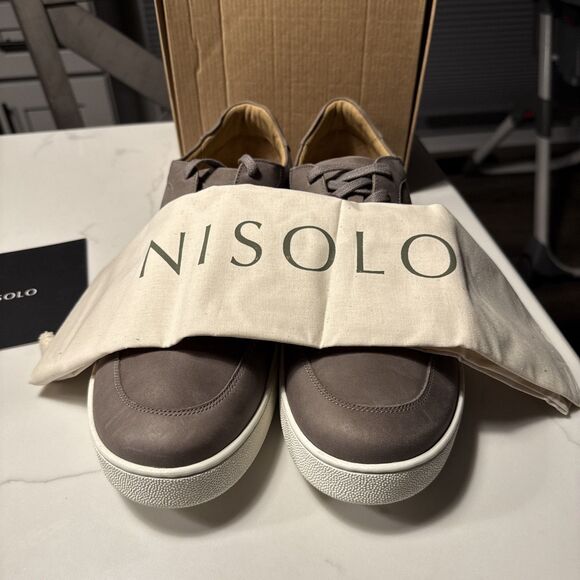 Nisolo Beto Go-To Court Sneaker Leather Grey Men's Size 11.5 - Picture 7 of 8